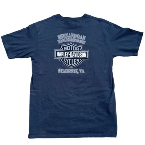 Harley Davidson Shirt Men’s Large Short Sleeve Shenandoah Staunton VA Blue Read - Picture 3 of 6